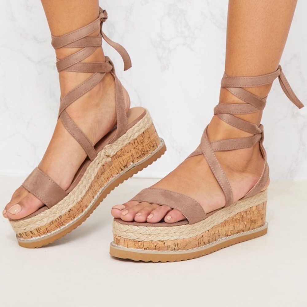 Flatform Tie Up Espadrille Sandals